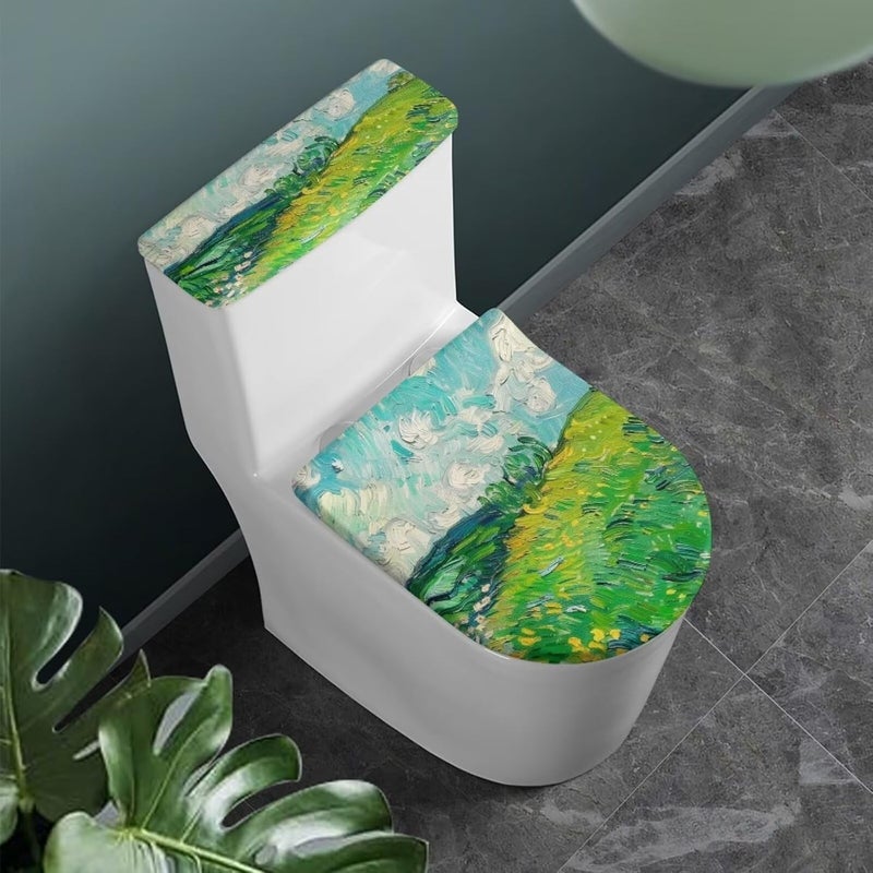 Flashideas Van Gogh Wheatfield Toilet Lid Cover and Toilet Tank Cover Soft Plush Seat Covers Tank Lip Covers Seat Covers Fits Most Lids for Accessories Decor Machine Washable - Image 2